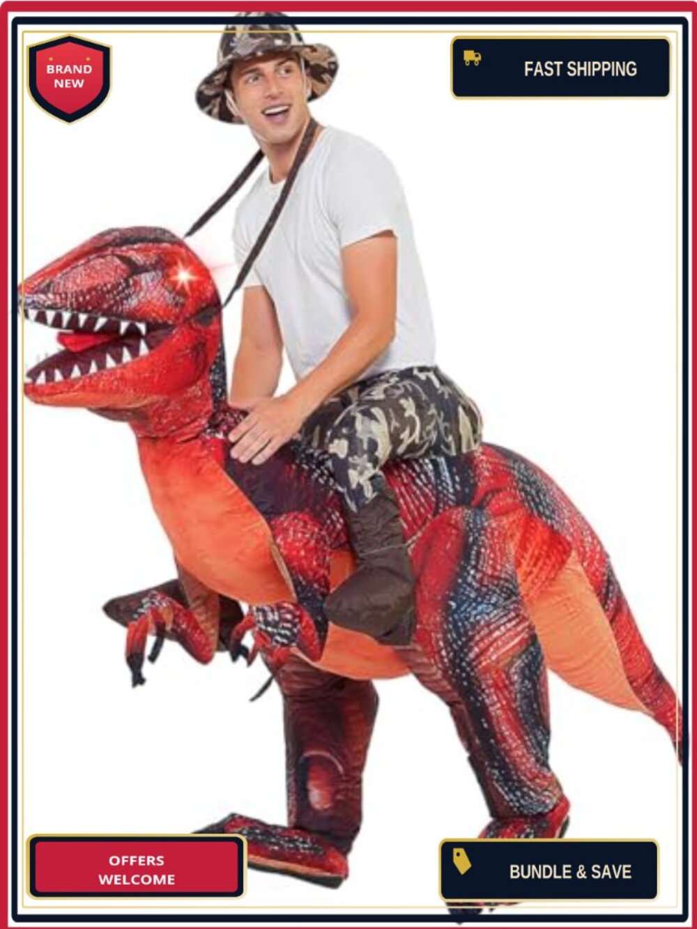 Inflatable Dinosaur Costume Adult Halloween Blow Up T-Rex Cosplay